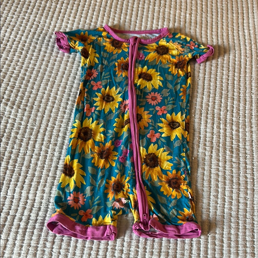 Little Sleepies Floral Romper with Pink Trim